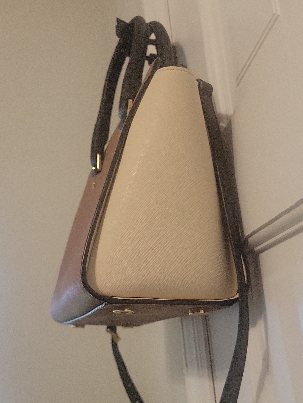 Michael Kors Taupe & Cream Leather Satchel with Black Trim - Picture 6 of 7